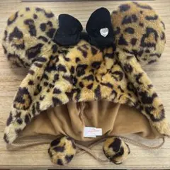 ミニー ヒョウ柄リボン　ファンキャップ