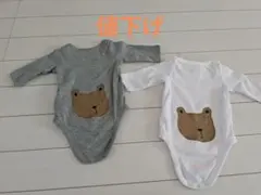 クマプリント長袖ロンパース2枚セット