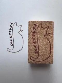 ハンドメイド♪ 『猫シルエットthank you』消しゴムはんこ