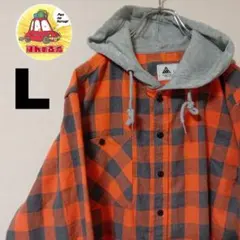 USA古着 SR ネルシャツパーカー　L オレンジ　グレー　バイカー