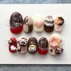 現品 ネイルチップ スイーツ バレンタインネイル チョコレート 個性派 ハート