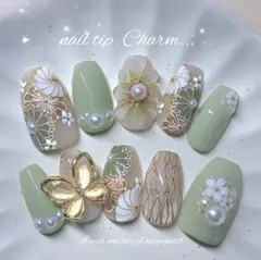 No.49　成人式　ネイルチップ　振袖ネイル　和柄　フレンチガーリー　卒業式