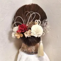 成人式　卒業式　髪飾り　ドライフラワー髪飾り　振袖　袴　赤　タッセル　水引