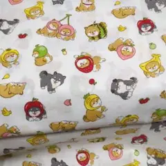 柴犬　フルーツ　着ぐるみ　生地　シーチング　オフホワイト　55×25