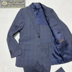 090 美品 ロロピアーナ ZELANDER チェック スーツ ネイビー S相当