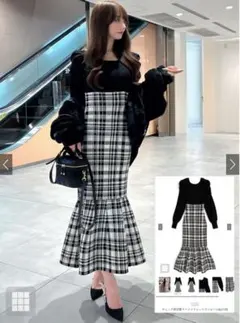 GRL チェック柄切替マーメイドニットワンピース[kz719]