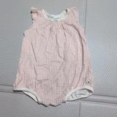 プチバトー　ピンク チェック柄 ノースリーブロンパース
