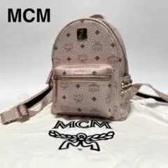 t73【美品】保存袋付　MCM ヴィセトス柄　スタッズ　ピンク　リュックのサムネイル