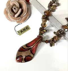 ♦️新品♦️ベネチアンガラス1442♦️天然石タイガーアイ付き2連ショートネックレス