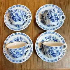 青い花柄 デミタスカップ 4個セット