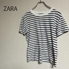 b0001【ザラ】ボーダー コットン TシャツＭ半袖 クルーネック レディース