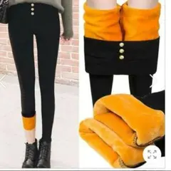 裏ファー裏ボア　スキニー　厚手タイツフリー　スリムフィットレギンス 黒