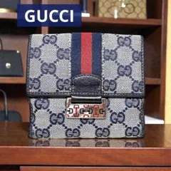 GUCCI 二つ折り財布 GGキャンバス シェリーライン ホースビット ロゴ金具