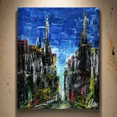抽象画 キャンバスアート 青 ホワイト インテリア 絵画 サイン入り