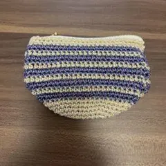 青紫のストライプポーチ　手作りポーチ