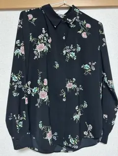 花柄 長袖シャツ 黒