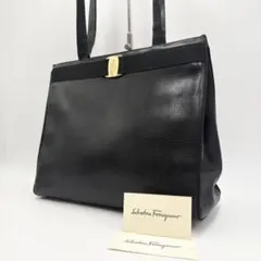 フェラガモ トートバッグ レザー ヴァラリボン ゴールド金具 黒