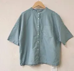 再入荷！NEW◇SUN VALLEY◇バンドカラービッグシャツ5分袖 Dネイビー 