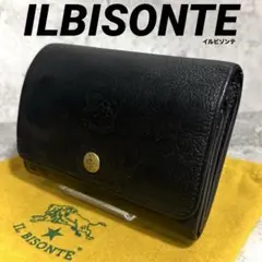 【オススメ！】ILBISONTE イルビゾンテ 二つ折りミニ財布レザー 黒 シボ