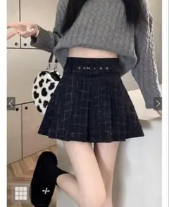 GRL インパン裏地ベルト付ツイードミニプリーツスカート[at2145]