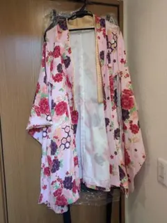 アリサナ袴150cmピンク花柄着物と紺刺繍袴、帯付き