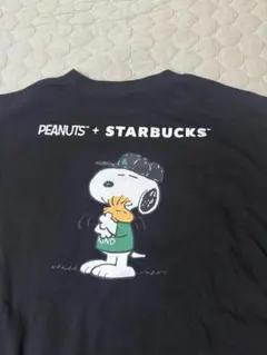 未使用　STARBUCKS PEANUTS コラボ Tシャツ ブラック S-Mのサムネイル