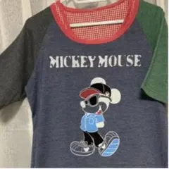 ［お値下げ中］ミッキーマウスTシャツ  ブルー系　ラグラン袖　配色切り替え