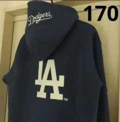 ドジャース　パーカー　裏起毛　ネイビー　170サイズ　刺繍　ワッペン　MLB