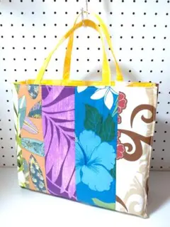 紙袋風 トートバッグ エコバッグ ハワイ サーフィン ハイビスカス ハンドメイド