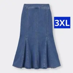 GU ステッチマーメイドロングスカート 3XL デニム ブルー 大きいサイズ