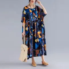 大きいサイズ 総柄 ワンピース 体型カバー