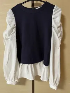 grove ネイビー×ホワイト 異素材プルオーバー 新品・未使用