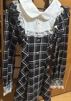 長袖レディース ブラックチェックワンピース 地雷系