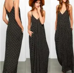 【新品】ドット柄　ロングワンピース　black×white