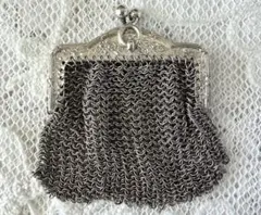 フランスアンティーク 純銀 パース リボンと薔薇 シャトレーン ケース フランスアンティーク 純銀 コインパース リボンと薔薇