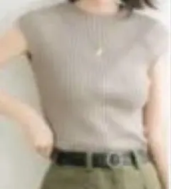 セゾンドパピヨン　フレンチスリーブ　リブ切り替えサマーニット