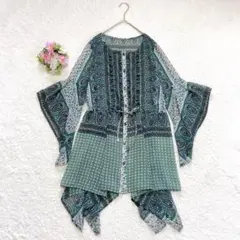 美品★ 【otto】 シアー チュニック シャツ (M) ドロスト フレア 総柄