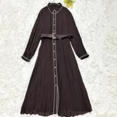 新品　ZARA プリーツミディワンピース ベルト付　バイカラー　大きめXL 現行