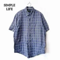シンプルライフ【M】半袖チェックシャツ オーバーシャツ ゆったり メンズ