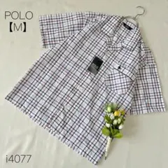 新品　ポロ　POLO 半袖チェック柄シャツ　ワンポイントロゴ 新品【L】