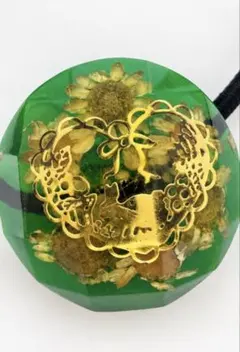 ハンドメイド ヘアゴム グリーン レジン 花 うさぎ ゴールド