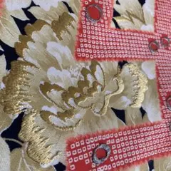アンティーク名古屋帯　手描きの花模様　刺繍　しつけ糸付　大正ロマン　正絹　-26