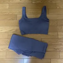 ヨガウェア パープルリブ編みブラトップ&レギンスセット