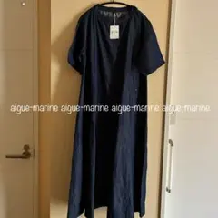 新品タグ付き♡現行 45R ロングワンピース デニム リネン フリンジ 青 新品タグ付き♡現行 45R ロングワンピース デニム リネン フリンジ 青