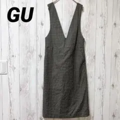 【ジーユー】総柄　ジャンパースカート　サロペット　チェック柄　M