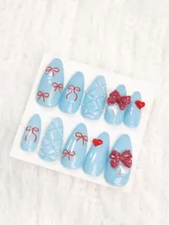 ネイルチップ 量産型 スナ系 ワンホン キルティング ブルー