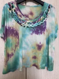 多色タイダイ編み込みTシャツ 半袖