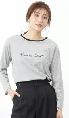 エニィスィス　ロゴ刺繍 カットソー （オフ×ブラックボーダー）