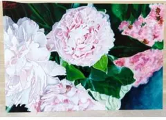 芍薬の花 油彩画 肉筆 原画 額無し - メルカリ