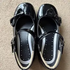 ブラックリボン付き黒フォーマルシューズ 20cm 結婚式発表会入学式